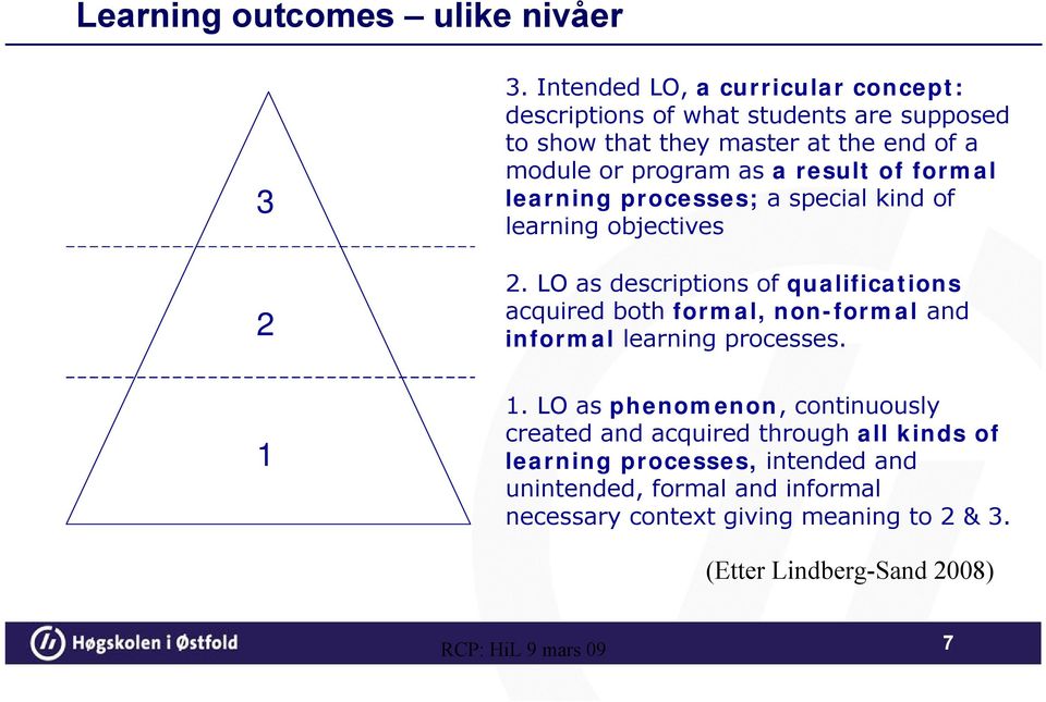 of formal learning processes; a special kind of learning objectives 2.