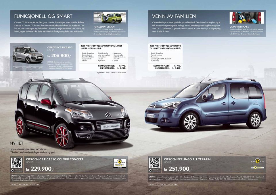 SPACEBOX DESIGN Citroën C3 Picasso er tegnet som en kube med avrundete linjer. Resultatet er imponerende romslighet og genial plassutnyttelse. Citroën Berlingo er selve symbolet på en familiebil.