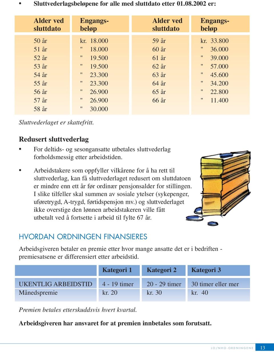 000 Sluttvederlaget er skattefritt. Redusert sluttvederlag For deltids- og sesongansatte utbetales sluttvederlag forholdsmessig etter arbeidstiden.