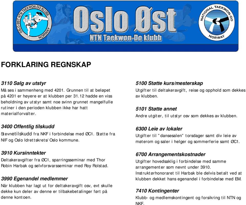 3400 Offentlig tilskudd Stevnetilskudd fra NKF i forbindelse med ØC1. Støtte fra NIF og Oslo Idrettskrets/Oslo kommune.