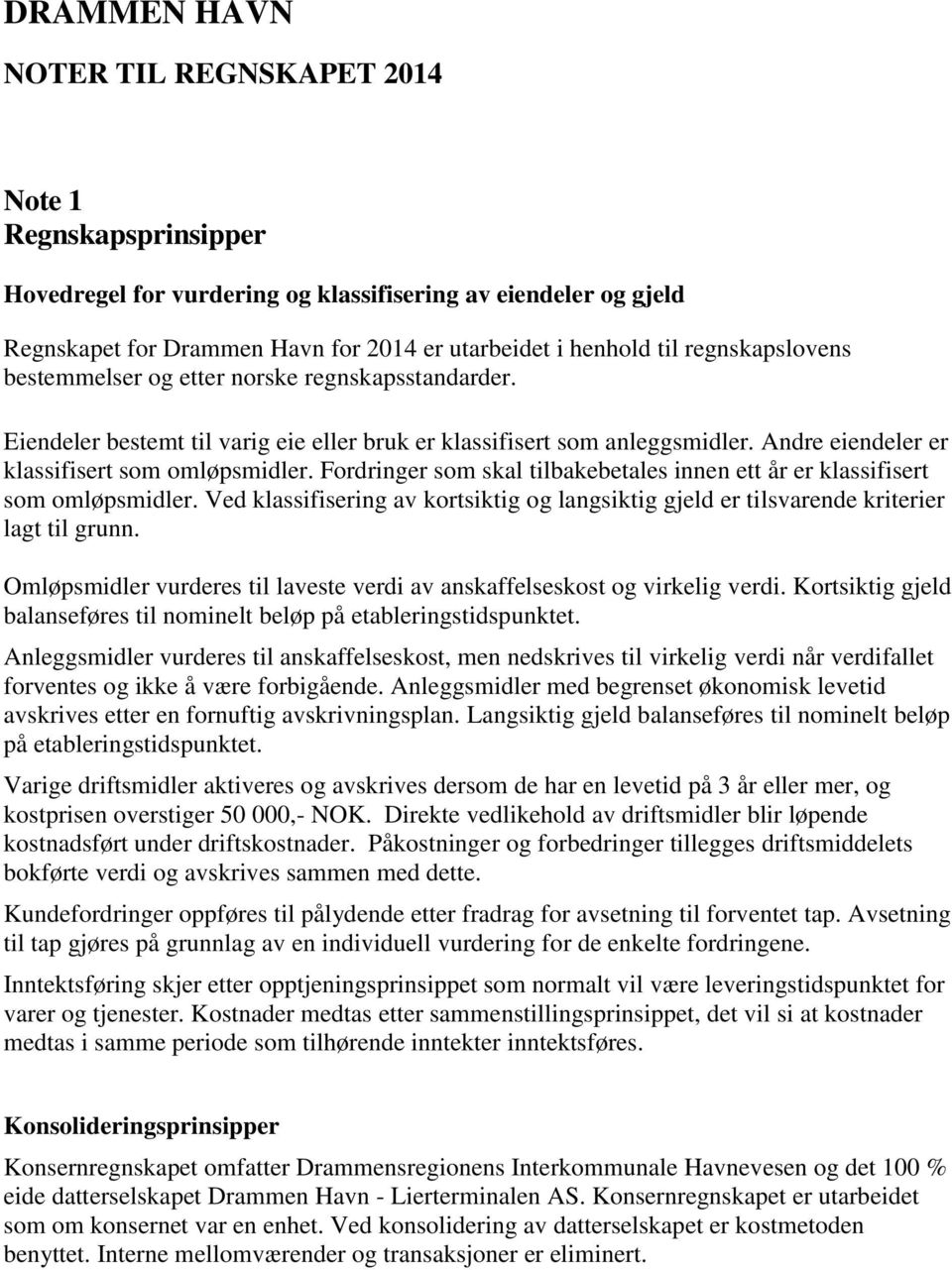 Fordringer som skal tilbakebetales innen ett år er klassifisert som omløpsmidler. Ved klassifisering av kortsiktig og langsiktig gjeld er tilsvarende kriterier lagt til grunn.