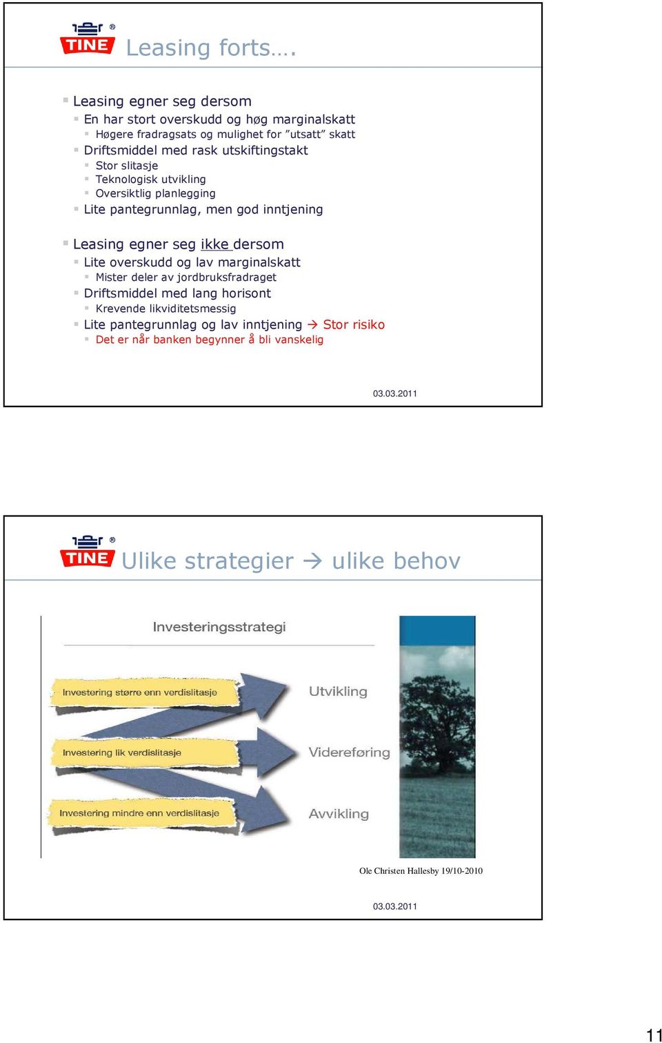 utskiftingstakt Stor slitasje Teknologisk utvikling Oversiktlig planlegging Lite pantegrunnlag, men god inntjening Leasing egner seg ikke dersom