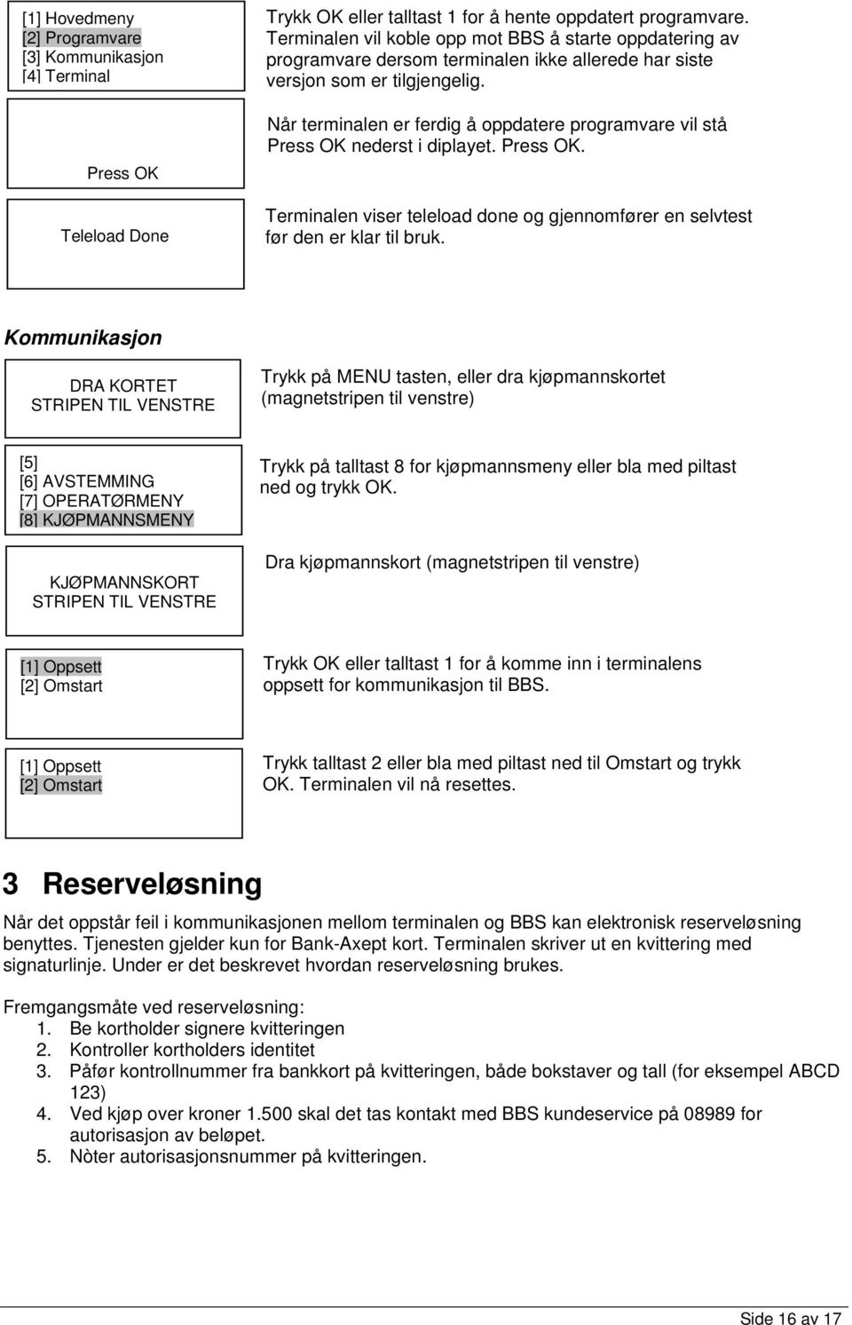 Når terminalen er ferdig å oppdatere programvare vil stå Press OK nederst i diplayet. Press OK. Terminalen viser teleload done og gjennomfører en selvtest før den er klar til bruk.