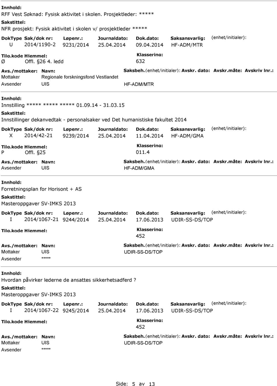 15 nnstillinger dekanvedtak - personalsaker ved Det humanistiske fakultet 2014 2014/42-21 9239/2014 11.04.2014 HF-ADM/GMA 011.