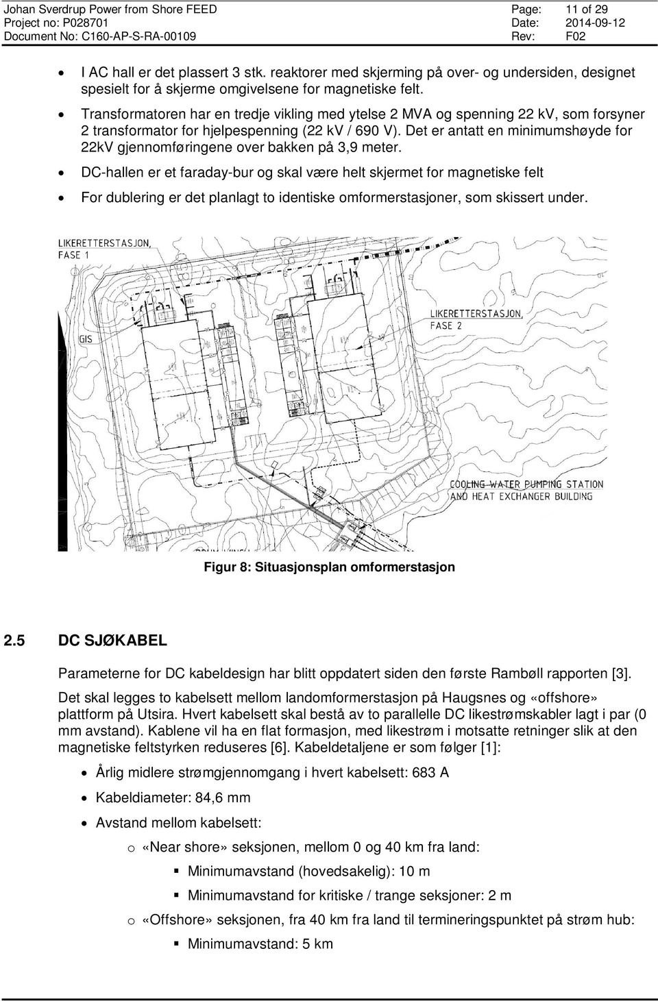 Det er antatt en minimumshøyde for 22kV gjennomføringene over bakken på 3,9 meter.