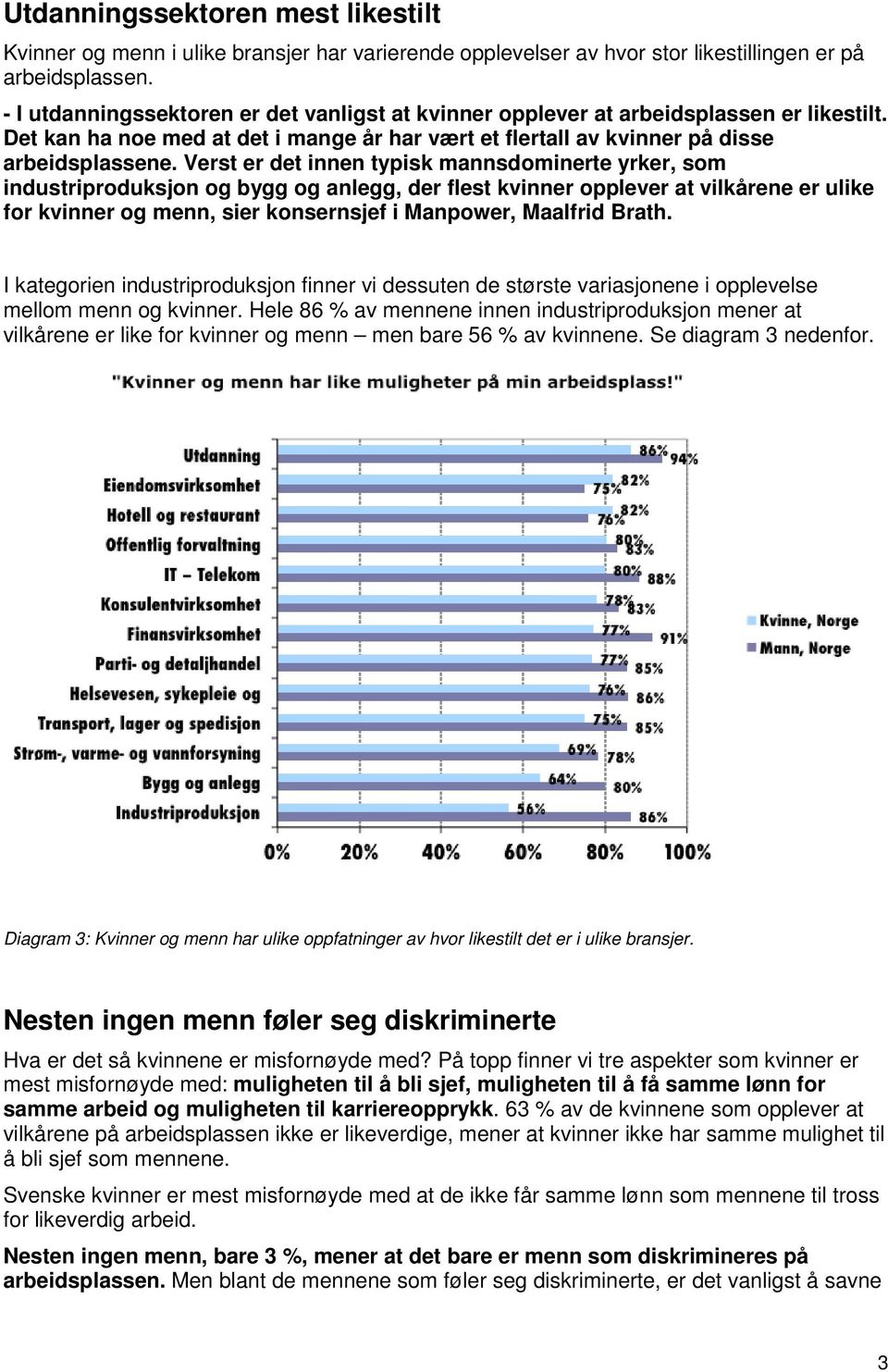 Verst er det innen typisk mannsdominerte yrker, som industriproduksjon og bygg og anlegg, der flest kvinner opplever at vilkårene er ulike for kvinner og menn, sier konsernsjef i Manpower, Maalfrid