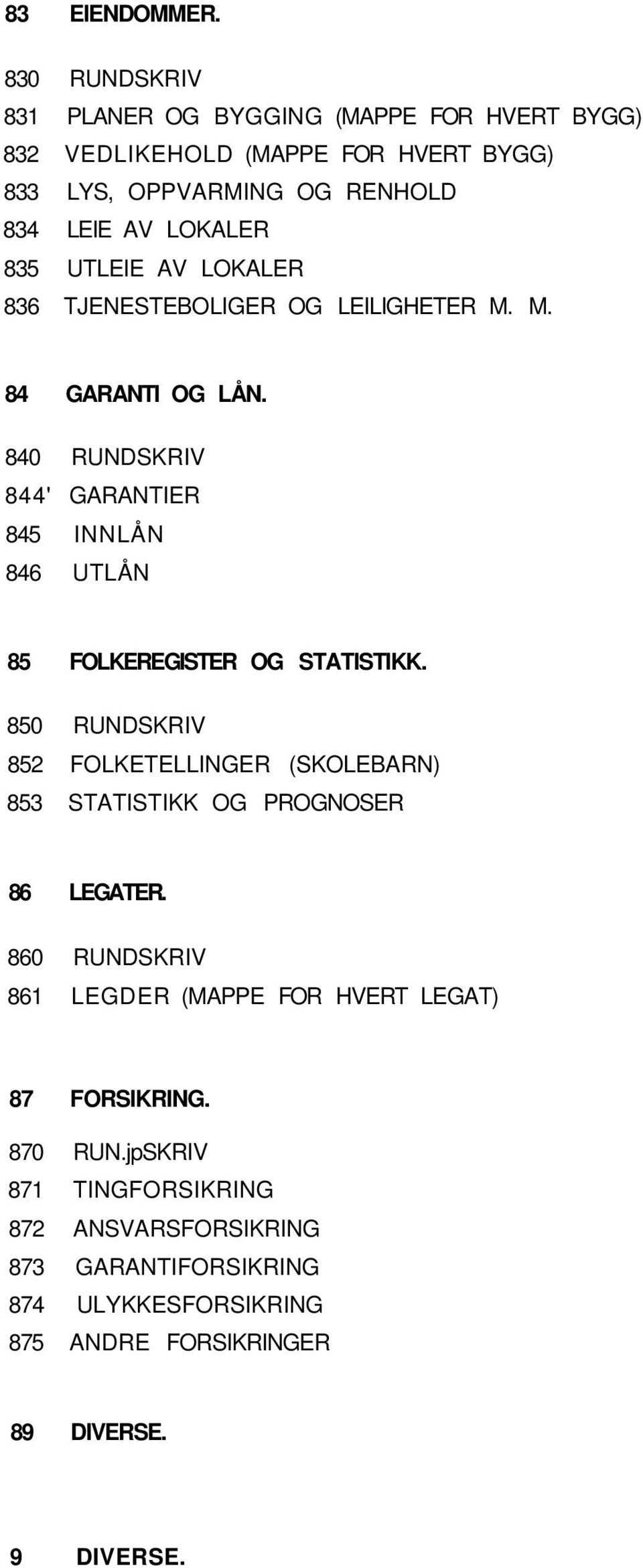 UTLEIE AV LOKALER 836 TJENESTEBOLIGER OG LEILIGHETER M. M. 84 GARANTI OG LÅN.