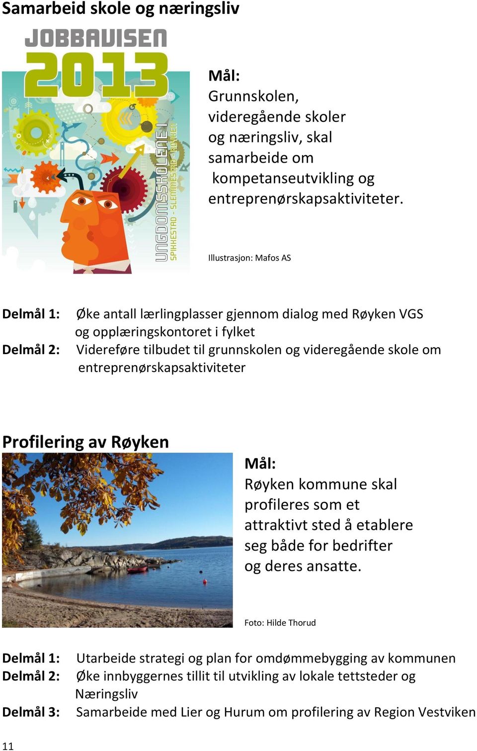 entreprenørskapsaktiviteter Profilering av Røyken Røyken kommune skal profileres som et attraktivt sted å etablere seg både for bedrifter og deres ansatte.
