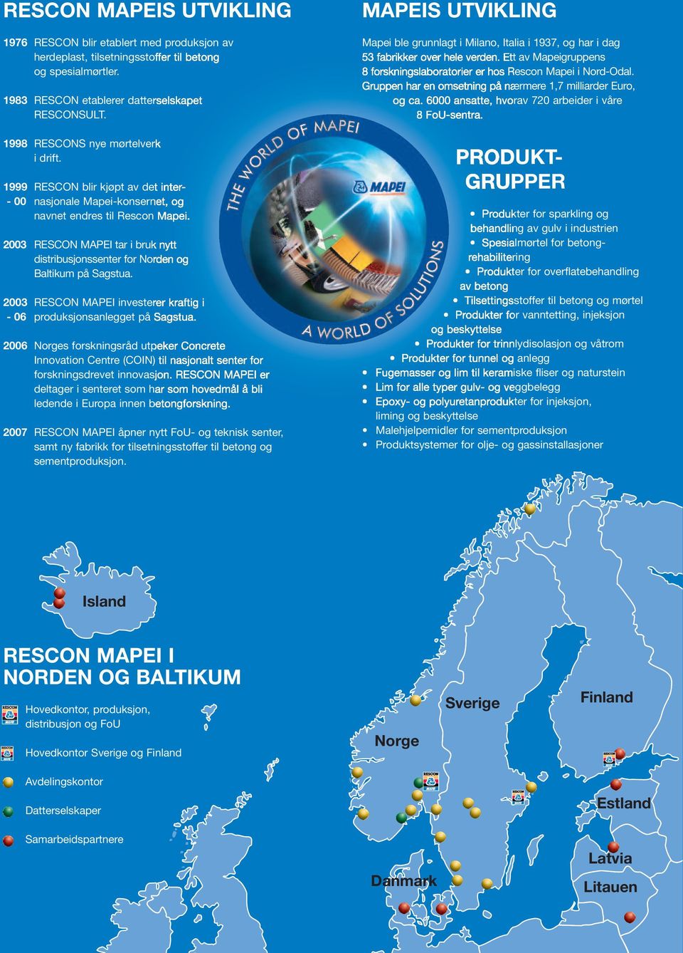 2003 RESCON MAPEI tar i bruk nytt distribusjonssenter for Norden og Baltikum på Sagstua. 2003 RESCON MAPEI investerer kraftig i - 06 produksjonsanlegget på Sagstua.