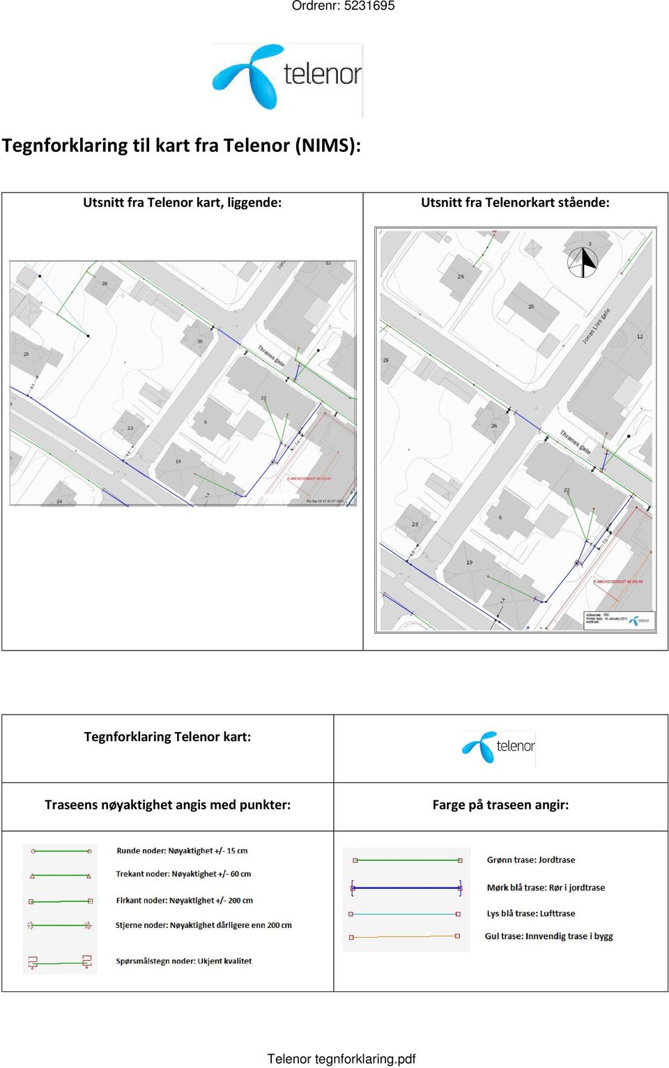 Tegnforklaring Telenor kart: Traseens nøyaktighet angis