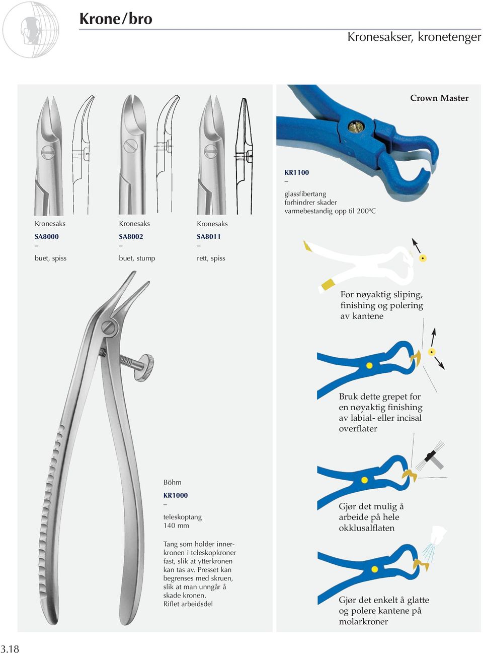 incisal overflater Böhm KR1000 teleskoptang 140 mm Tang som holder innerkronen i teleskopkroner fast, slik at ytterkronen kan tas av.