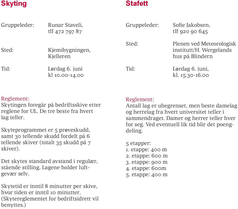 Skyteprogrammet er 5 prøveskudd, samt 30 tellende skudd fordelt på 6 tellende skiver (totalt 35 skudd på 7 skiver). Det skytes standard avstand i regulær, stående stilling.