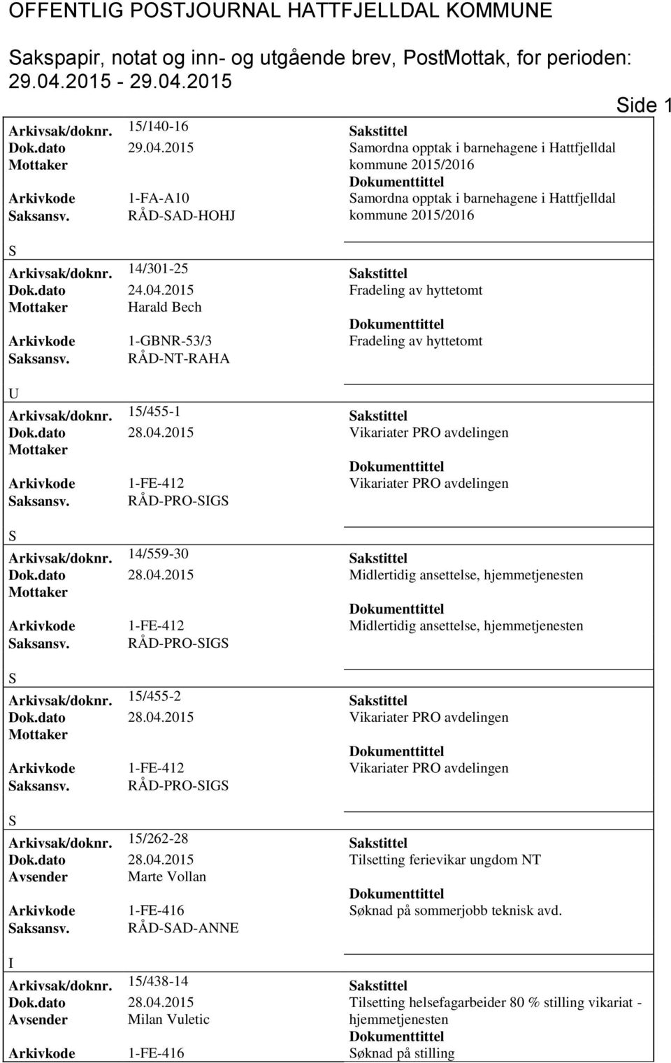 2015 Fradeling av hyttetomt Harald Bech Arkivkode 1-GBNR-53/3 Fradeling av hyttetomt aksansv. RÅD-NT-RAHA Arkivsak/doknr. 15/455-1 akstittel Dok.dato 28.04.