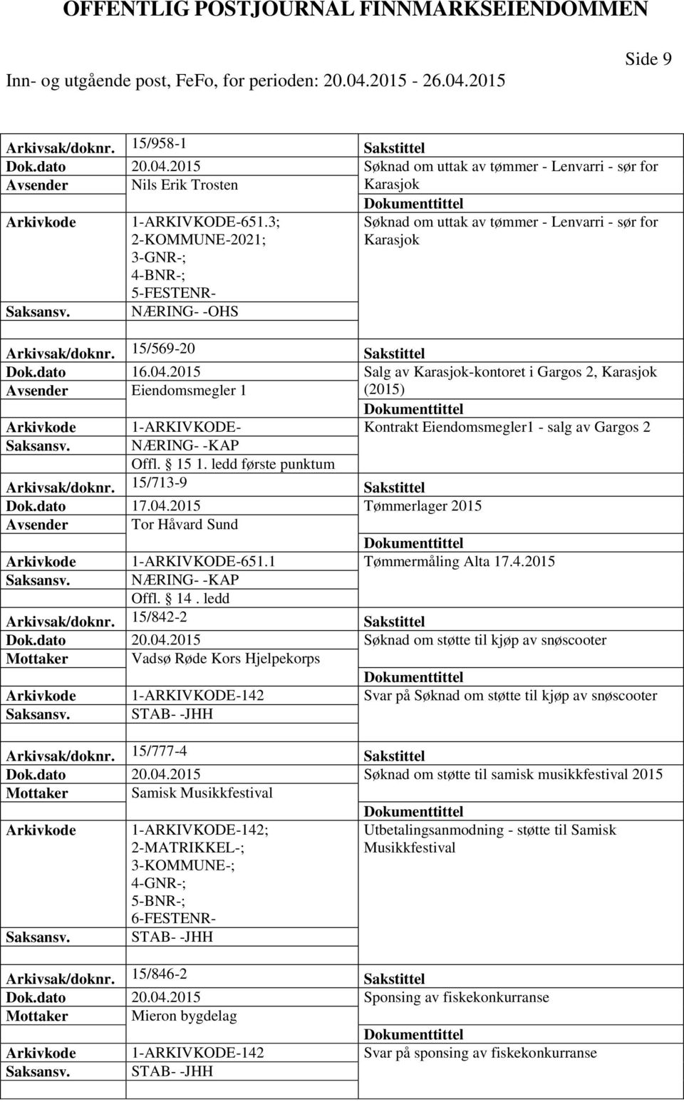 2015 Salg av Karasjok-kontoret i Gargos 2, Karasjok Avsender Eiendomsmegler 1 (2015) 1-ARKIVKODE- Kontrakt Eiendomsmegler1 - salg av Gargos 2 NÆRING- -KAP Offl. 15 1.