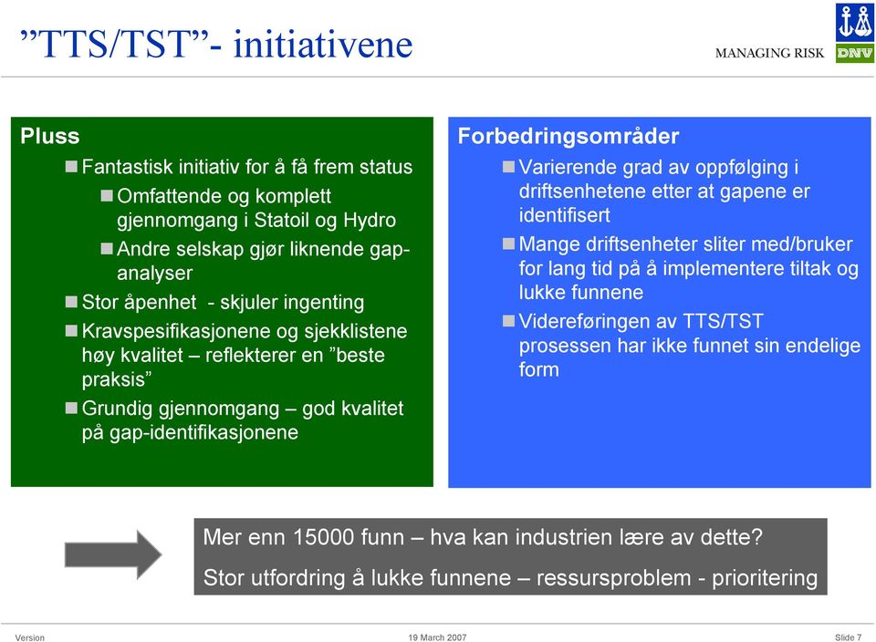 Varierende grad av oppfølging i driftsenhetene etter at gapene er identifisert Mange driftsenheter sliter med/bruker for lang tid på å implementere tiltak og lukke funnene