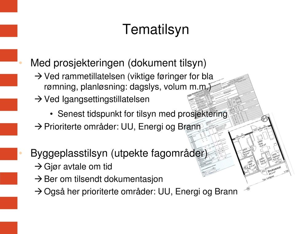 tilsyn med prosjektering Prioriterte områder: UU, Energi og Brann Byggeplasstilsyn (utpekte