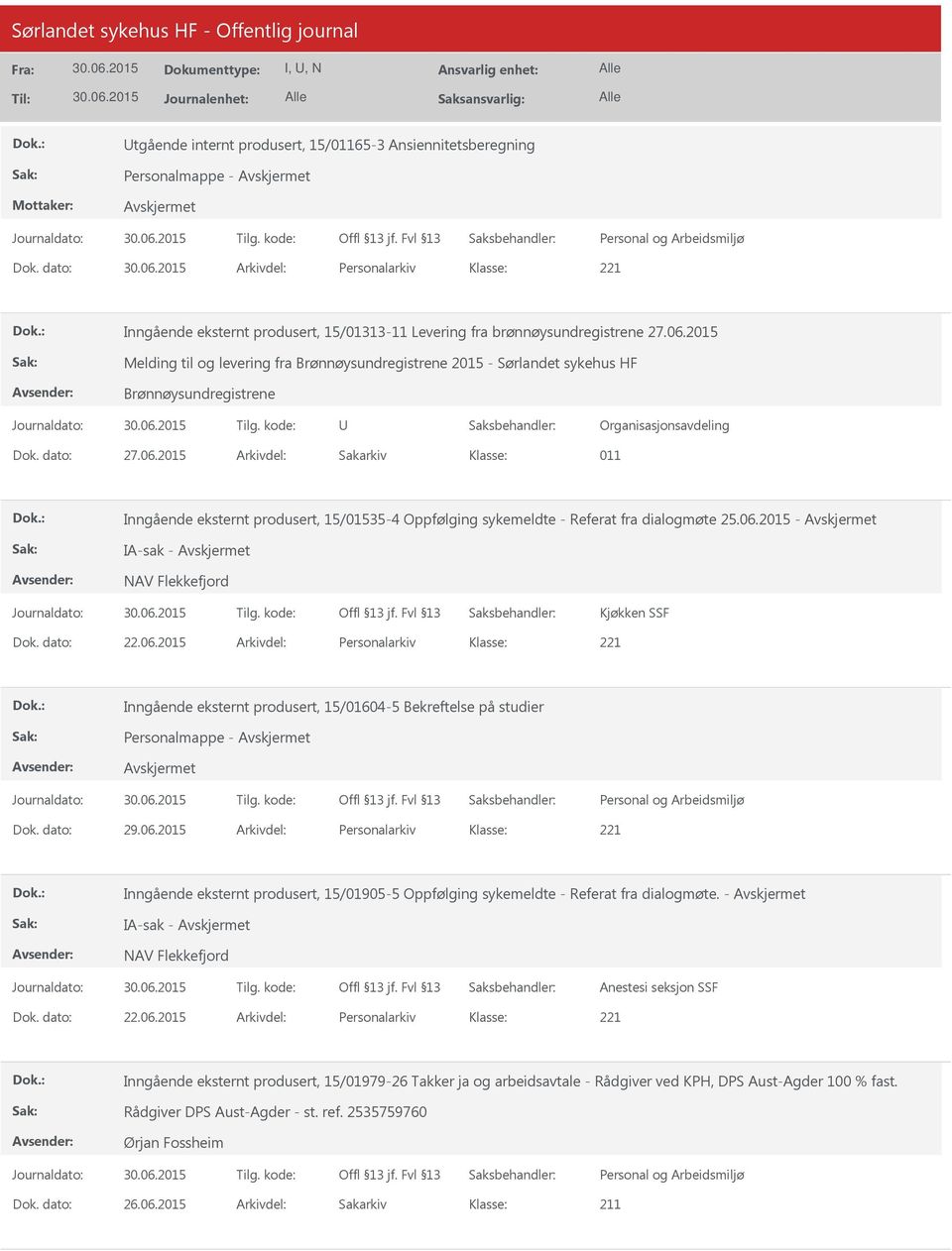 2015 Arkivdel: Sakarkiv 011 Inngående eksternt produsert, 15/01535-4 Oppfølging sykemeldte - Referat fra dialogmøte 25.06.