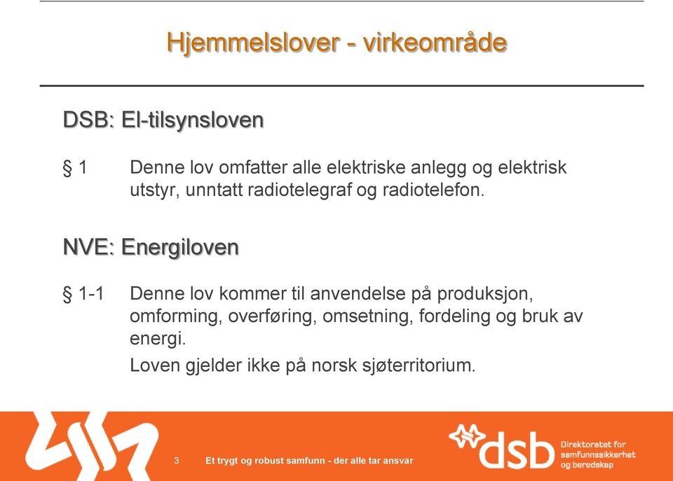 NVE: Energiloven 1-1 Denne lov kommer til anvendelse på produksjon, omforming,