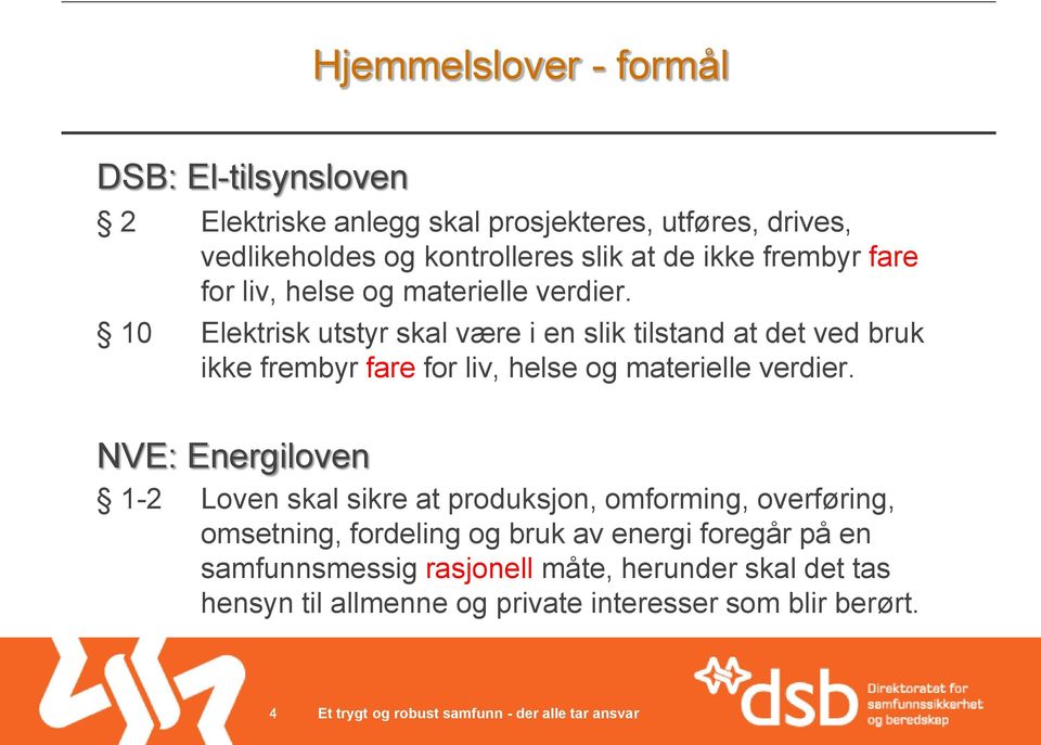 10 Elektrisk utstyr skal være i en slik tilstand at det ved bruk ikke frembyr fare for liv, helse og materielle verdier.