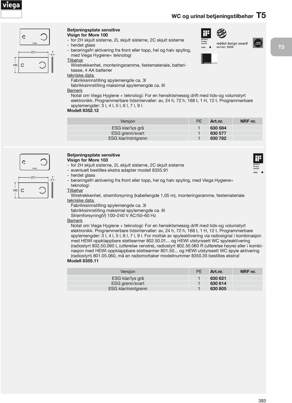 3l fabrikksinnstilling maksimal spylemengde ca. 6l Notat om Viega Hygiene + teknologi: For en hensiktsmessig drift med tids-og volumstyrt elektronikk.