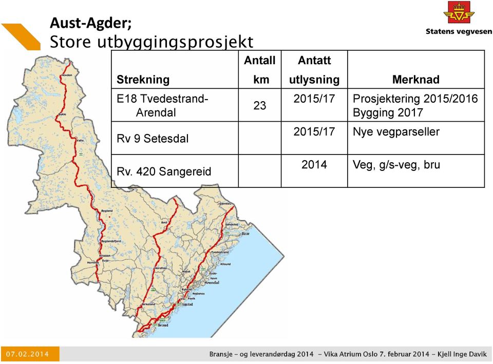 420 Sangereid Antall km 23 Antatt utlysning Merknad