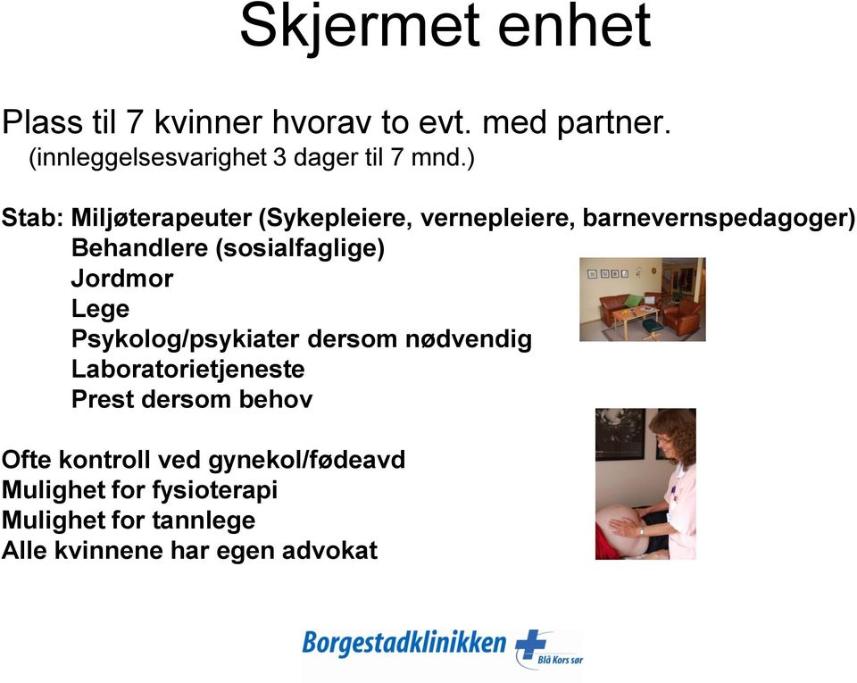 ) Stab: Miljøterapeuter (Sykepleiere, vernepleiere, barnevernspedagoger) Behandlere (sosialfaglige)