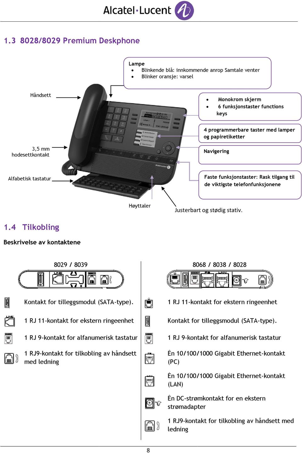4 Tilkobling Beskrivelse av kontaktene 8029 / 8039 8068 / 8038 / 8028 Kontakt for tilleggsmodul (SATA-type).