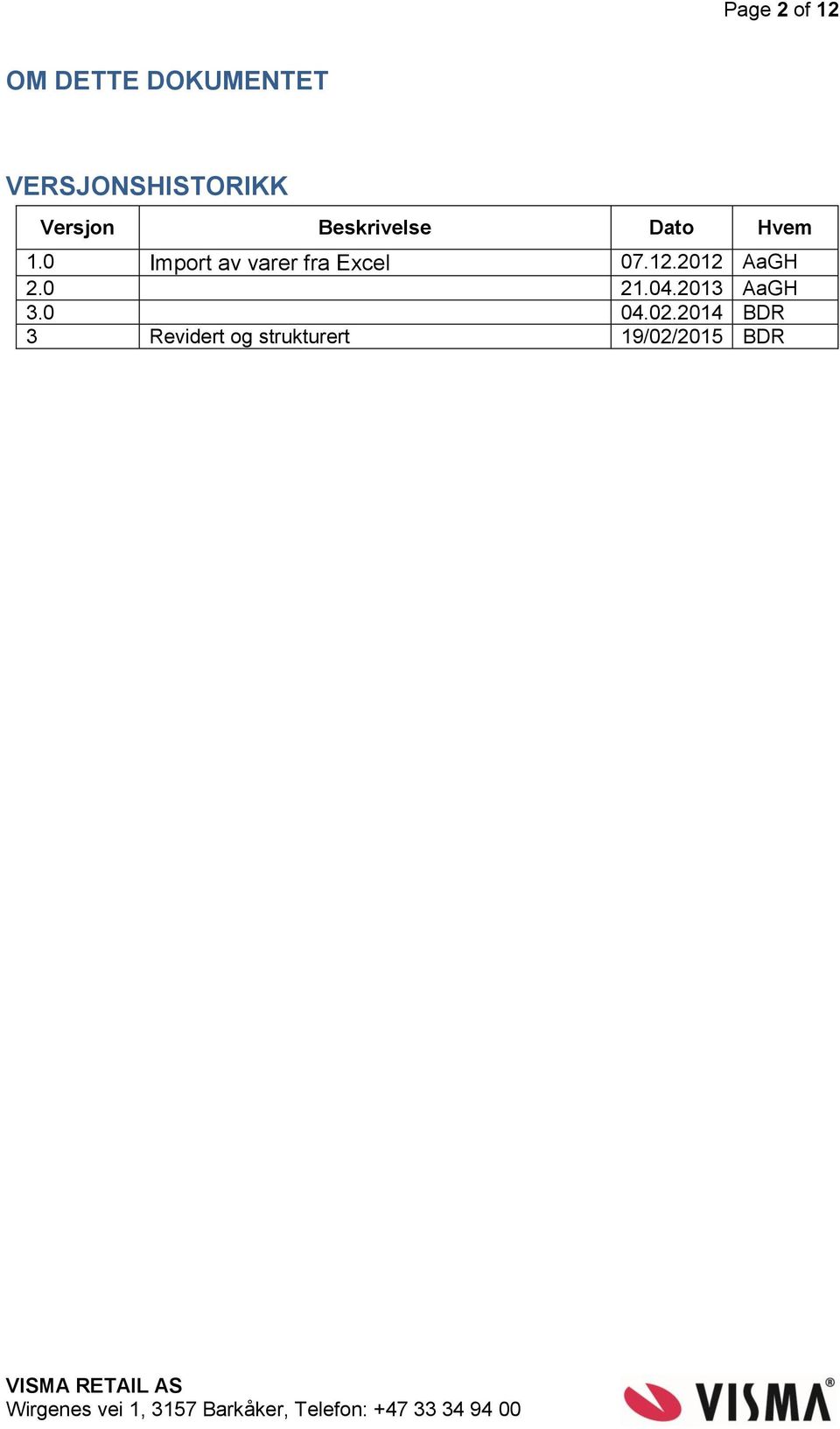 0 Import av varer fra Excel 07.12.2012 AaGH 2.0 21.