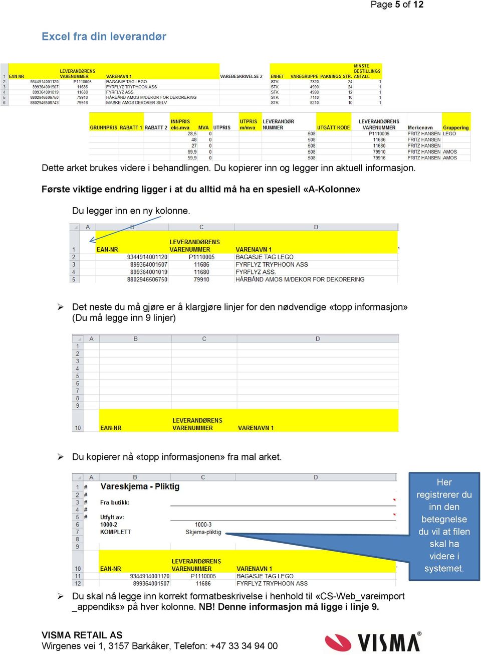 Det neste du må gjøre er å klargjøre linjer for den nødvendige «topp informasjon» (Du må legge inn 9 linjer) Du kopierer nå «topp informasjonen» fra mal