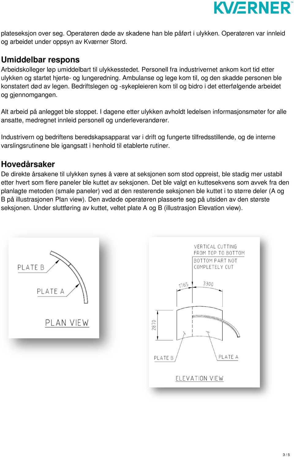 Ambulanse og lege kom til, og den skadde personen ble konstatert død av legen. Bedriftslegen og -sykepleieren kom til og bidro i det etterfølgende arbeidet og gjennomgangen.