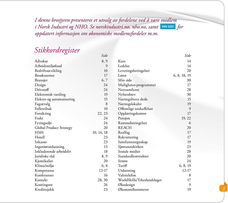 Besøkssenter 17 Bransjer 6, 7 Design 24 Drivstoff 24 Elektronisk varsling 19 Elektro og automatisering 15 Fagutvalg 8 Fellestiltak 10 Forsikring 22, 23 Frakt 24 Fyringsolje 24 Global Product Strategy