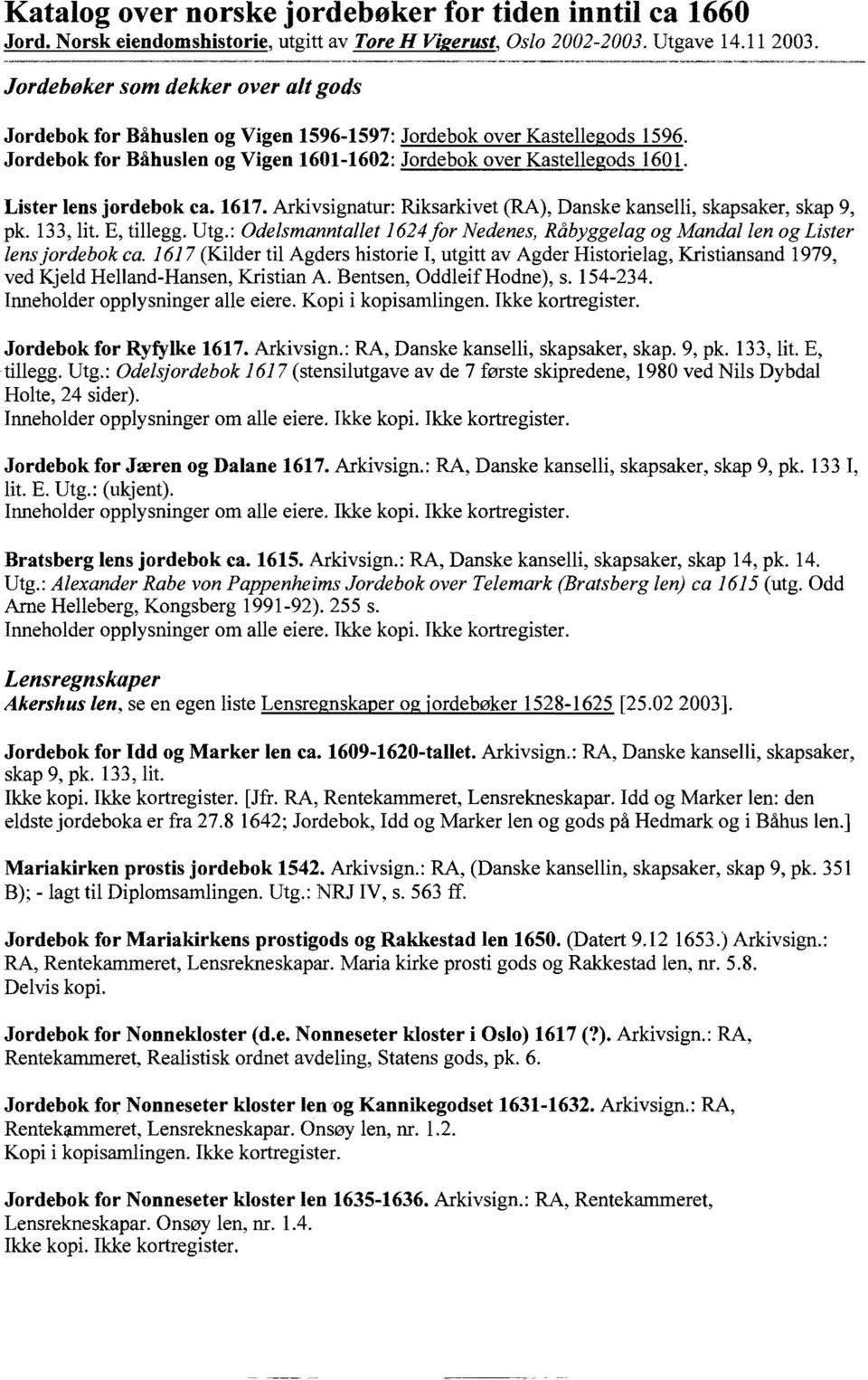 Jordebok for Båhuslen og Vigen 1601-1602: Jordebok over Kastellegods 1601. Lister lens jordebok ca. 1617. Arkivsignatur: Riksarkivet (RA), Danske kanselli, skapsaker, skap 9, pk. 133, lit E, tillegg.