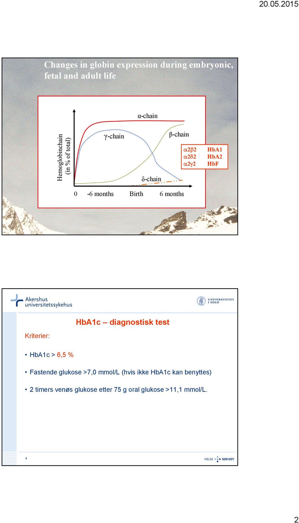 HbA1c diagnostisk test Kriterier: HbA1c > 6,5 % Fastende glukose >7,0 mmol/l