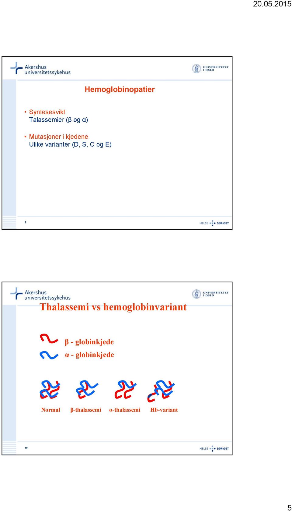 Thalassemi vs hemoglobinvariant β - globinkjede α -