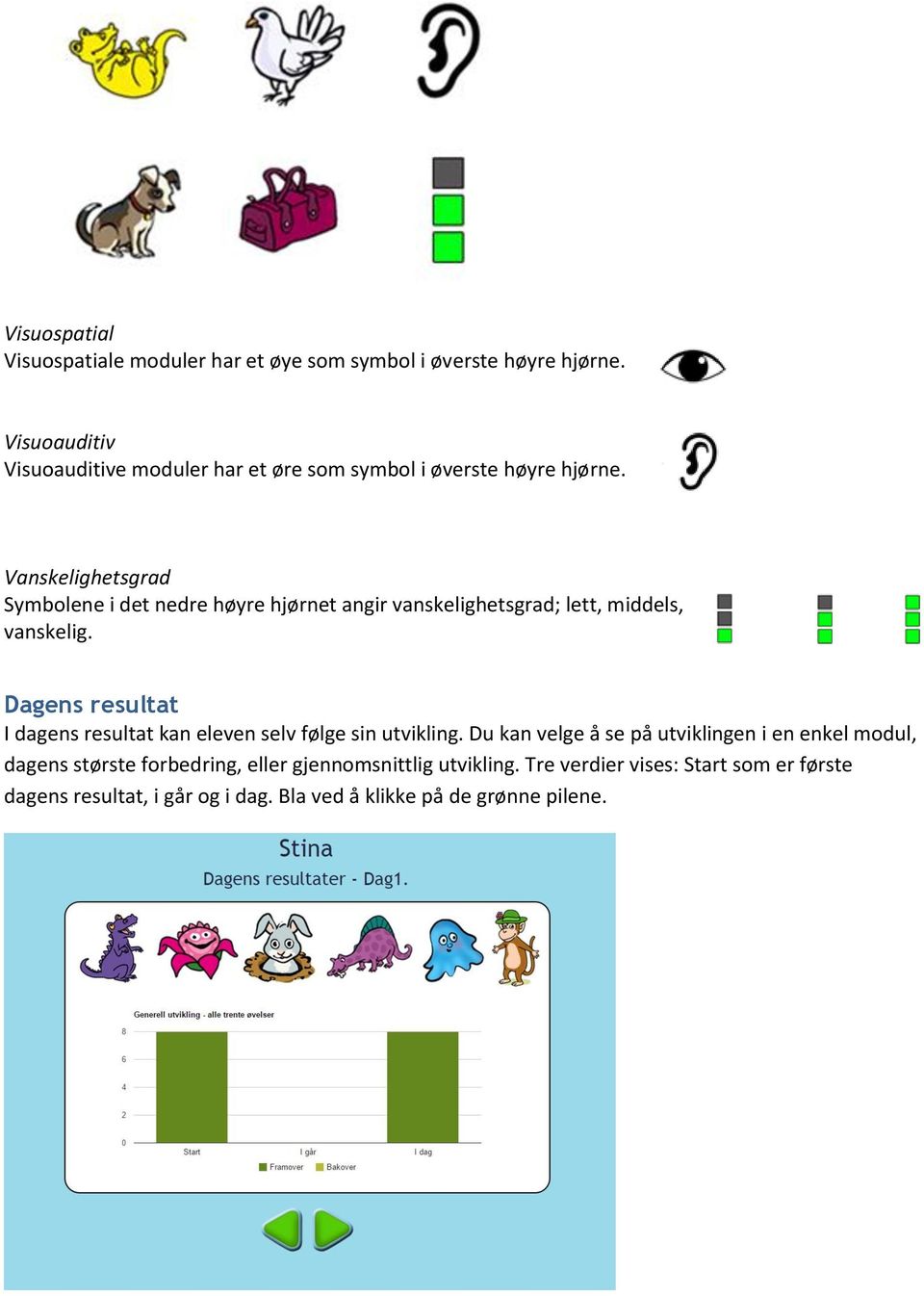 Vanskelighetsgrad Symbolene i det nedre høyre hjørnet angir vanskelighetsgrad; lett, middels, vanskelig.