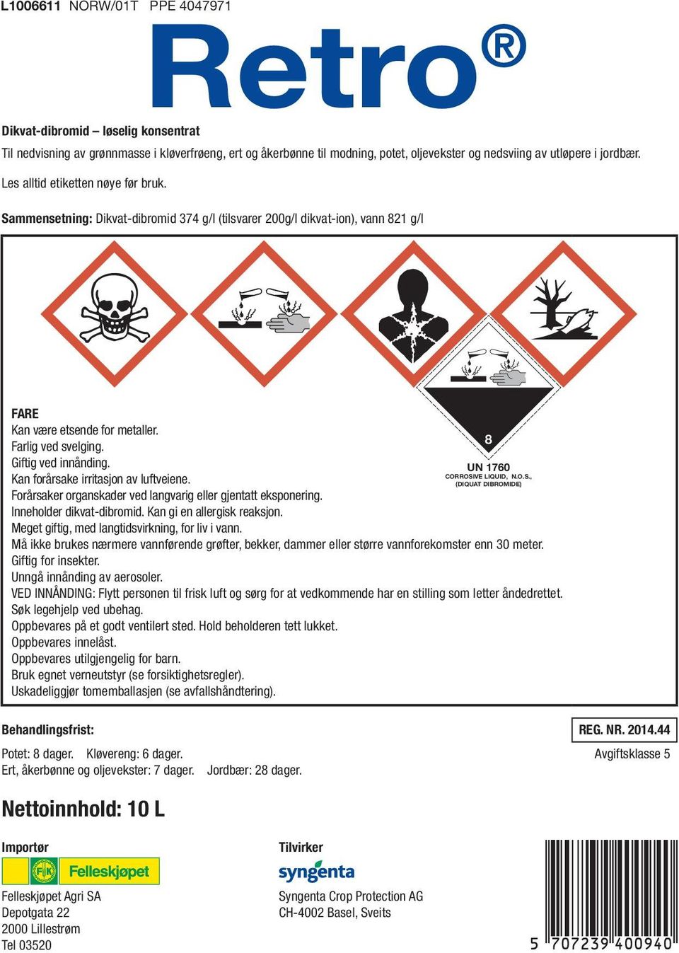 Kan forårsake irritasjon av luftveiene. Forårsaker organskader ved langvarig eller gjentatt eksponering. Inneholder dikvat-dibromid. Kan gi en allergisk reaksjon.