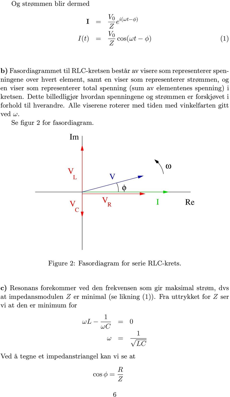 Dette billedligjør hvordan spenningene og strømmen er forskjøvet i forhold til hverandre. Alle viserene roterer med tiden med vinkelfarten gitt ved ω. Se figur for fasordiagram.