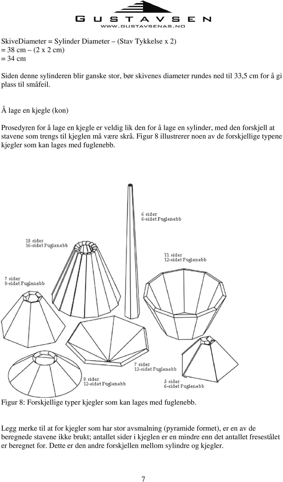 Figur 8 illustrerer noen av de forskjellige typene kjegler som kan lages med fuglenebb. Figur 8: Forskjellige typer kjegler som kan lages med fuglenebb.
