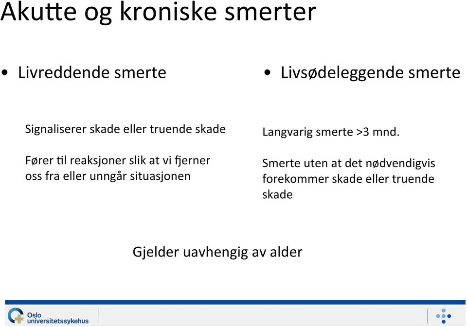 Xerner oss fra eller unngår situasjonen Langvarig smerte >3 mnd.