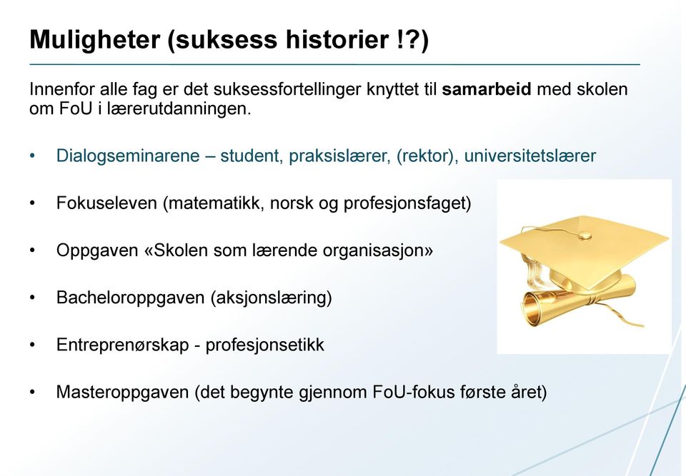 Dialogseminarene student, praksislærer, (rektor), universitetslærer Fokuseleven (matematikk, norsk og