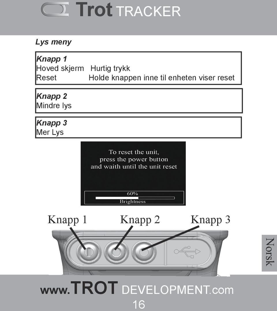 enheten viser reset Knapp 2 Mindre lys