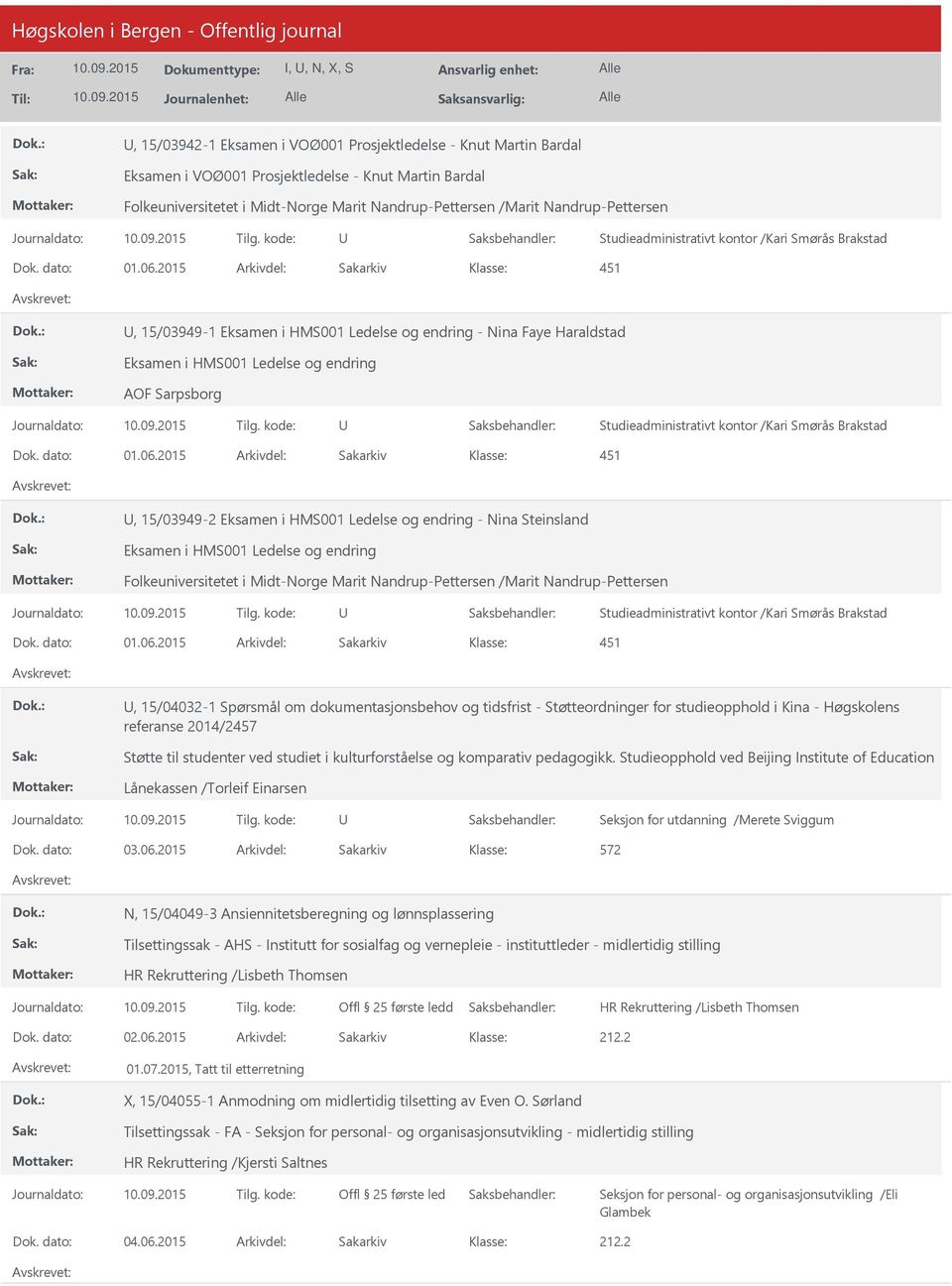 2015 Arkivdel: Sakarkiv, 15/03949-1 Eksamen i HMS001 Ledelse og endring - Nina Faye Haraldstad Eksamen i HMS001 Ledelse og endring AOF Sarpsborg Dok. dato: 01.06.