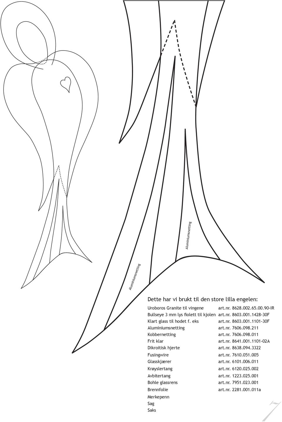 098.211 Kobbernetting art.nr. 7606.098.011 Frit klar art.nr. 8641.001.1101-02A Dikroitisk hjerte art.nr. 8638.094.3322 Fusingwire art.nr. 7610.051.