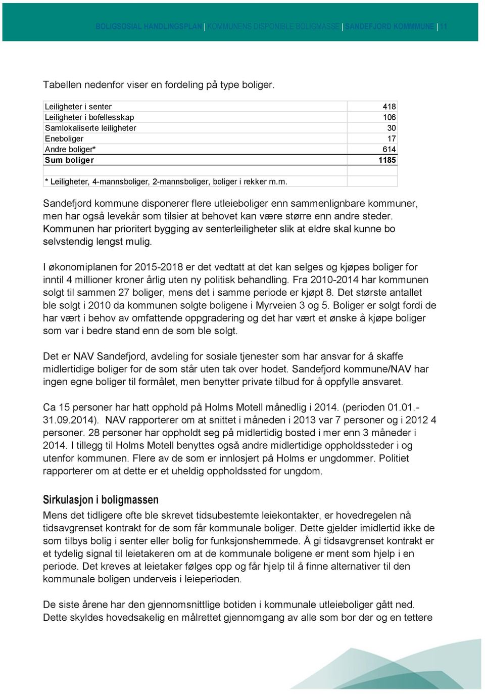 m.m. Sandefjord kommune disponerer flere utleieboliger enn sammenlignbare kommuner, men har også levekår som tilsier at behovet kan være større enn andre steder.