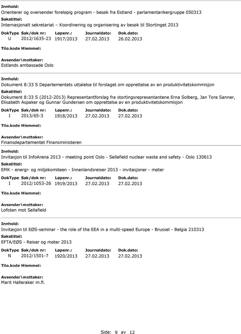 stortingsrepresentantene Erna Solberg, Jan Tore Sanner, Elisabeth Aspaker og Gunnar Gundersen om opprettelse av en produktivitetskommisjon 2013/65-3 1918/2013 Finansdepartementet Finansministeren