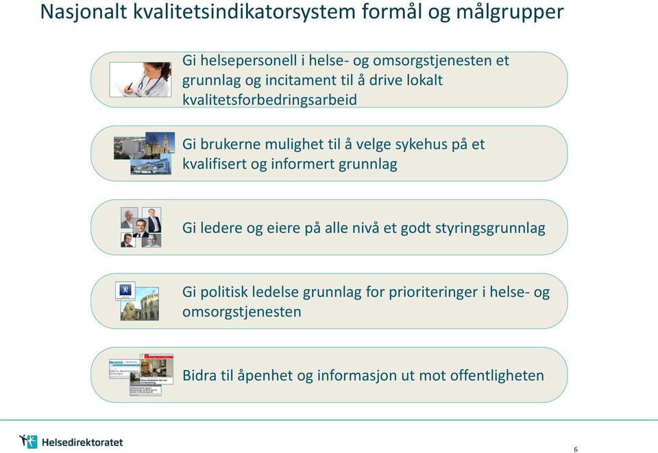 på et kvalifisert og informert grunnlag Gi ledere og eiere på alle nivå et godt styringsgrunnlag Gi politisk