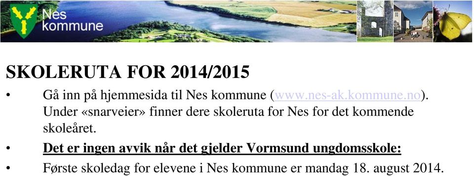 Under «snarveier» finner dere skoleruta for Nes for det kommende