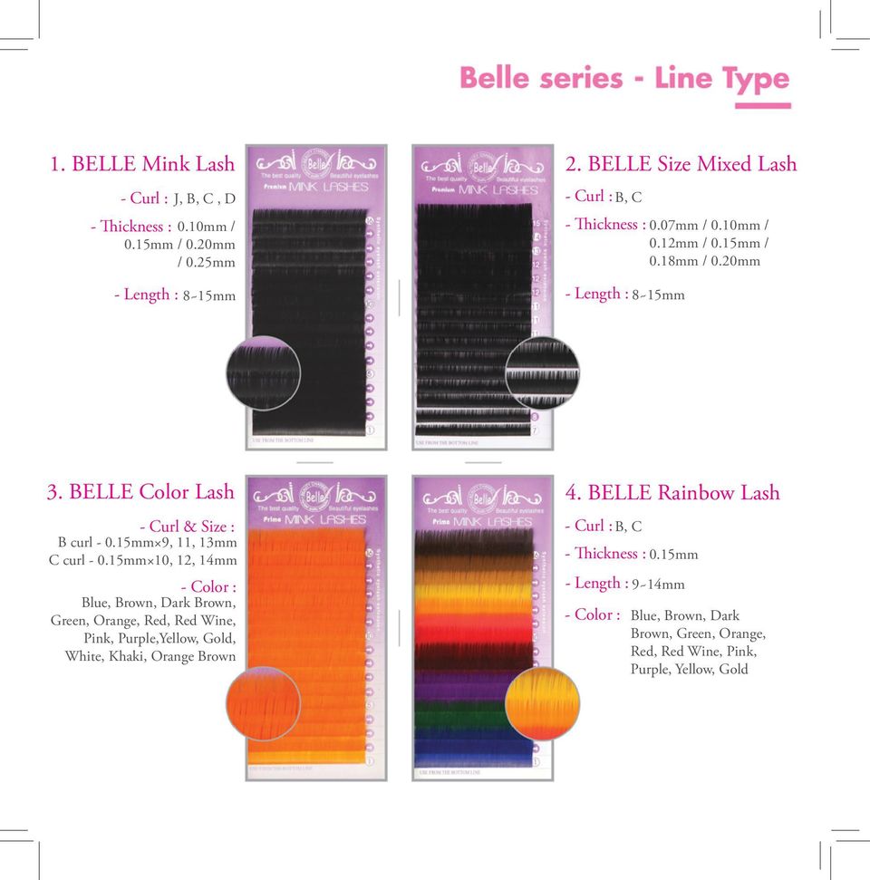 BELLE Color Lash - Curl & Size : B curl - 0.15mm 9, 11, 13mm C curl - 0.