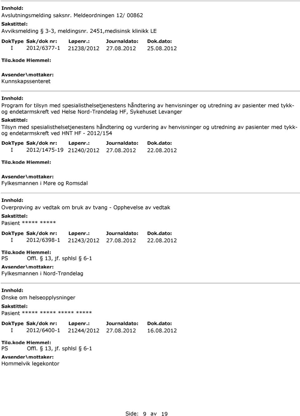 2012 Kunnskapssenteret Program for tilsyn med spesialisthelsetjenestens håndtering av henvisninger og utredning av pasienter med tykkog endetarmskreft ved Helse Nord-Trøndelag HF, Sykehuset