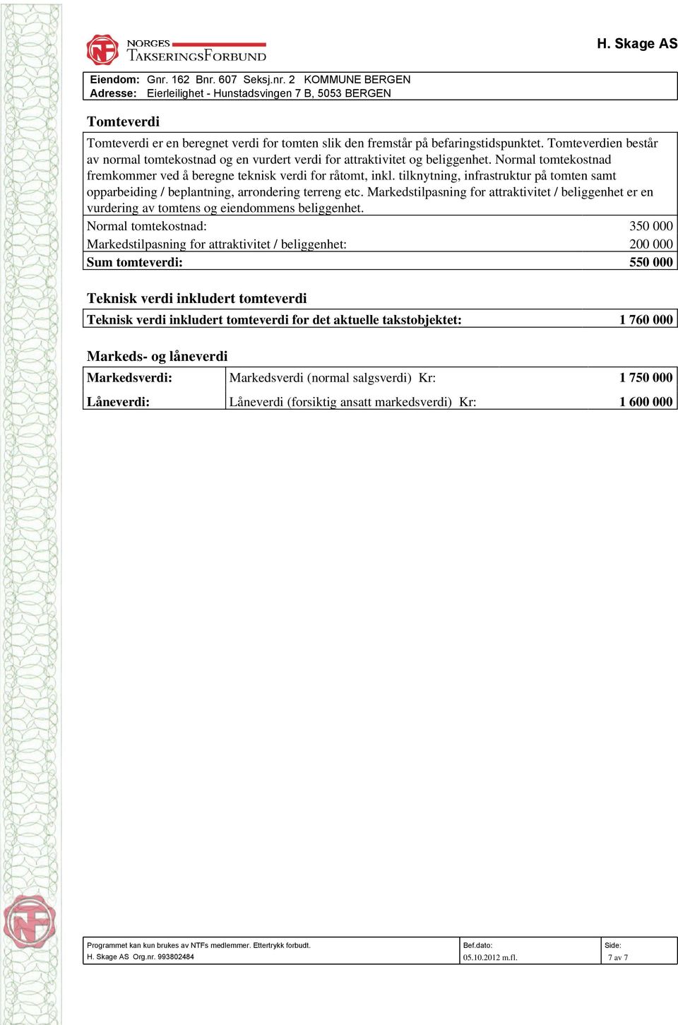 Markedstilpasning for attraktivitet / beliggenhet er en vurdering av tomtens og eiendommens beliggenhet.